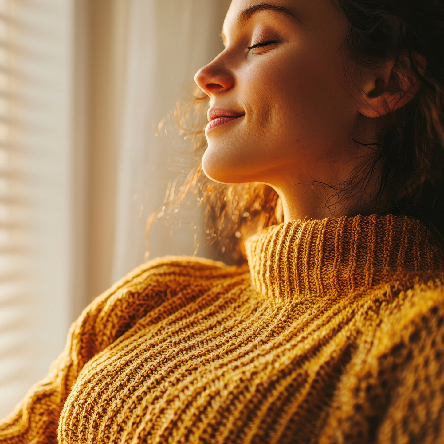 Woman relaxing cozy environment