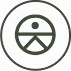 Circular logo with a central dot and two parallel lines inside, on a white background